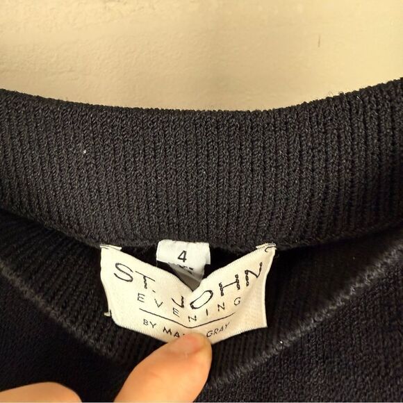 St John Collection Santana Knit Suit Skirt Black Crop Blazer Gold Buttons Small - Picture 5 of 6